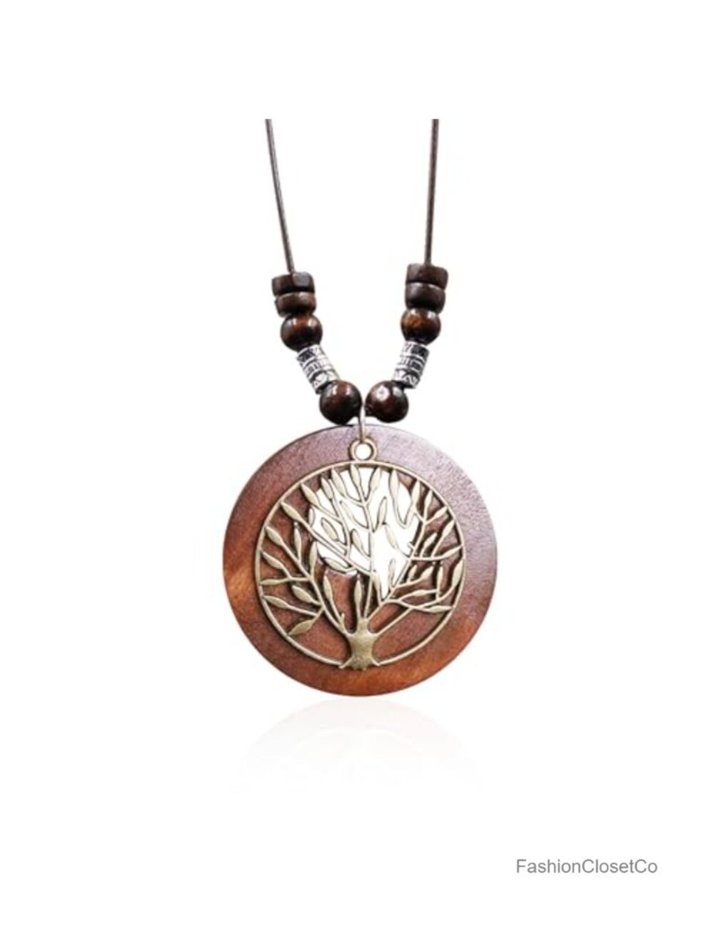 Vintage Tree of Life Wood Pendant Necklace Long Leather Lariat Boho Jewelry
